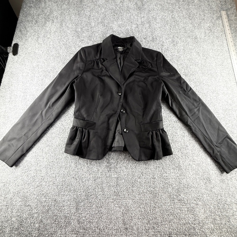 Body by Victoria Black Peplum Blazer Jacket 3-Button Structured Size 6